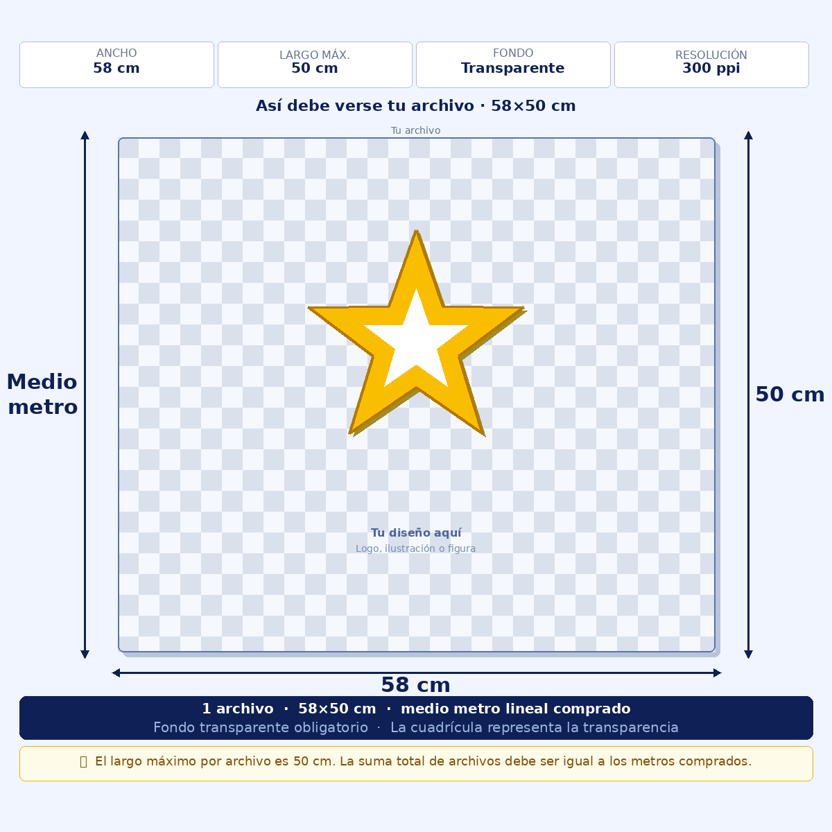 Impresión DTF Textil -  Medio metro (58x50cm) - Retiro en Tienda