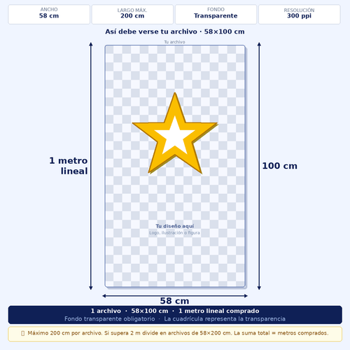 Impresión DTF Textil -  Metro lineal (58x100cm) - Retiro en Tienda